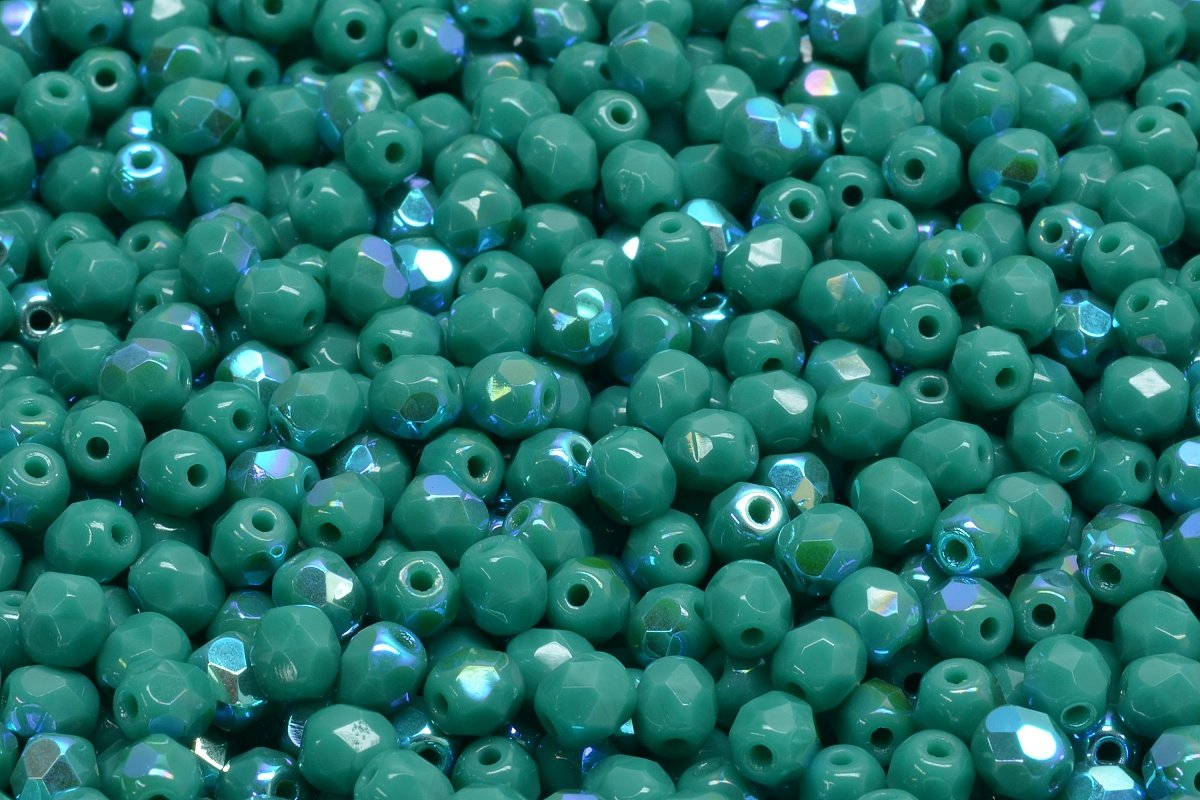 4mm Czech Fire Polish Round Bead, Persian Turquoise AB, 50 pieces